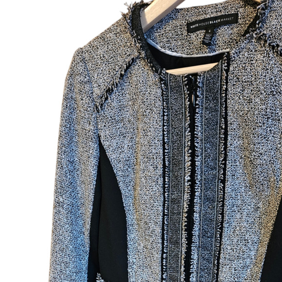 White House Black Market Belle Tweed Moto Jacket Blazer Black Women's Size 4 - Picture 3 of 10
